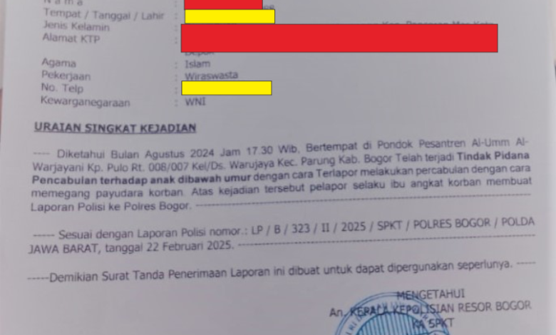Dugaan Pelecehan Seksual Di Ponpes Orang tua Asuh Lapor Polisi